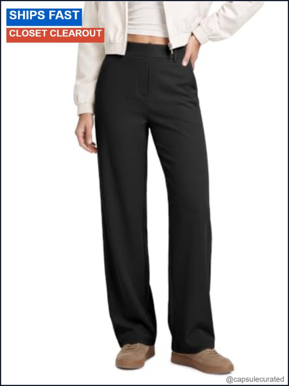 High-Rise Straight-Leg Trousers Stretch Pull-On Work Pants
